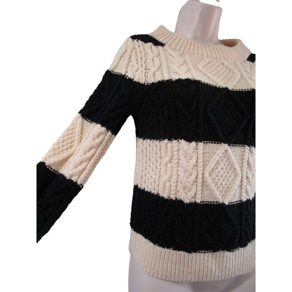 J Crew Handknit Wool Sweater XS Black Cream Stripes Cozy Cable Knit GUC - Picture 5 of 16